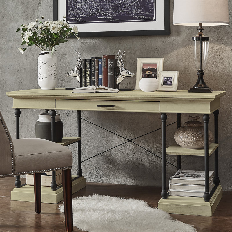 Bureau en bois massif Kyler, Blanc Ivoire