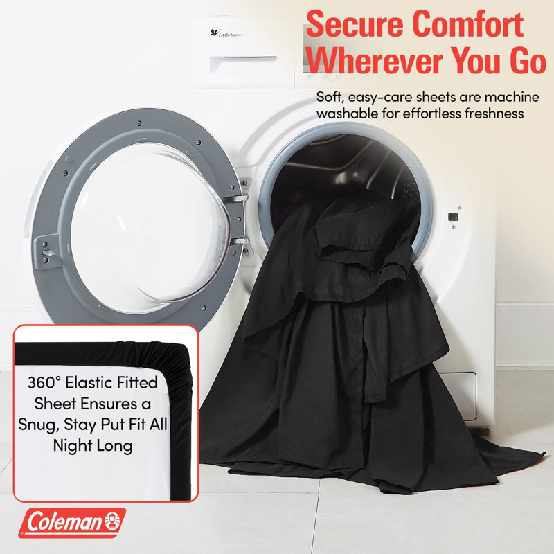 Coleman® 4 Piece Microfiber Solid Bed Sheet Set - King, Black, King, Black
