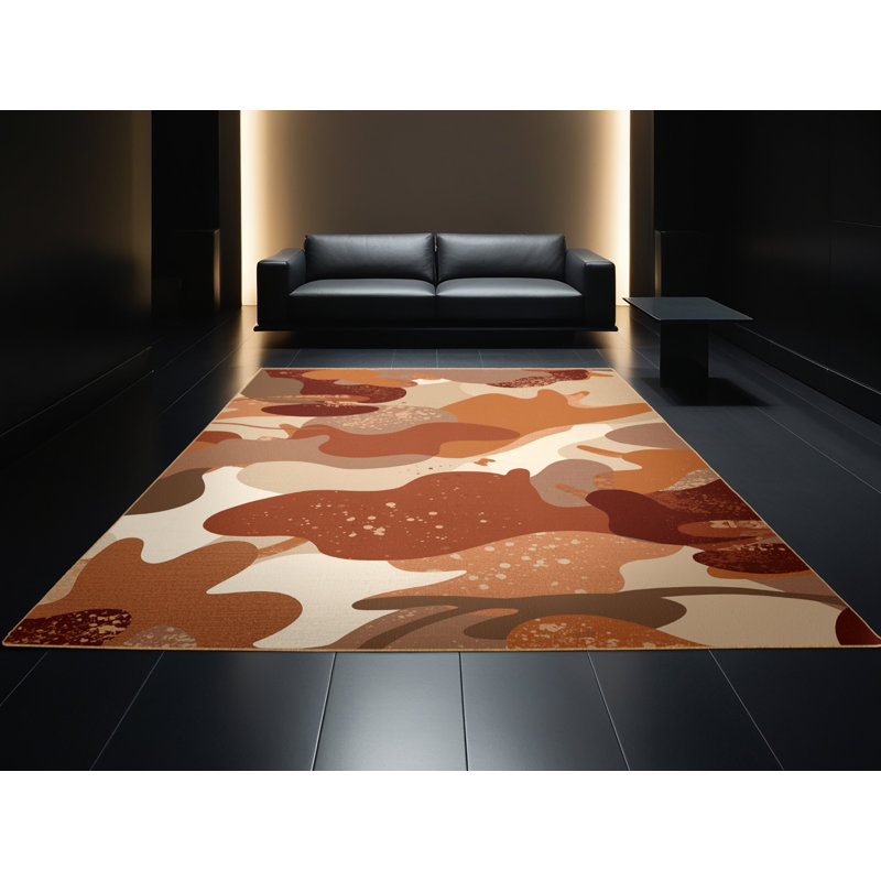Machine Washable Patterns And Textures Casual Abstract Rug in Brown – LightBrown Binding, 8' Square