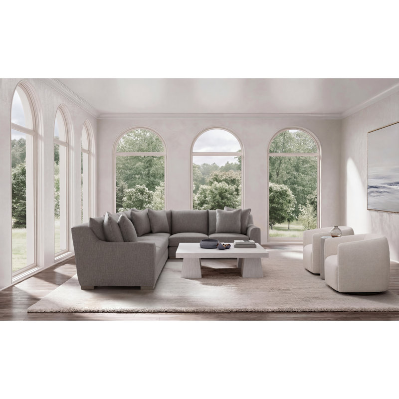 Gabi 5-Piece Fabric Sectional, Gray Polyester, 35" H x  140" W x 110" D, Right Hand Facing
