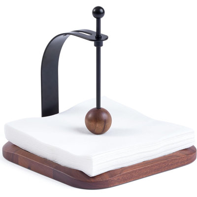 Porte-serviette de table en bois noyer noir pour table - Serviette de table carrée coupe-vent avec détails en métal, convient aux serviettes de 5 à 7 pouces