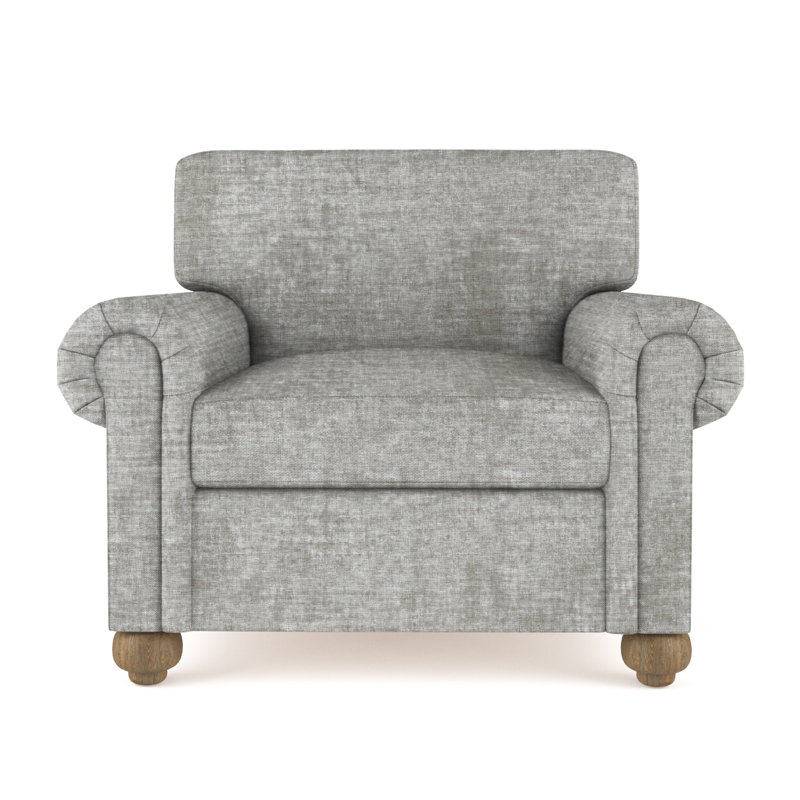 Leroy Armchair, 36" H x 41" W x 43" D, Crushed Velvet Alabaster, Weathered