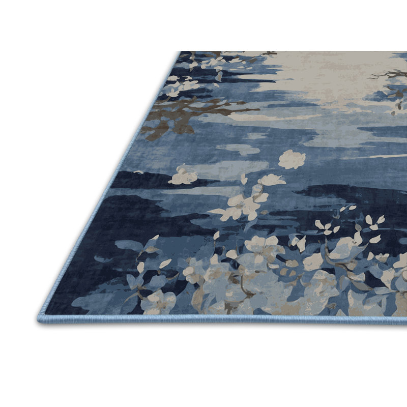 Tapis bleu soyeux et moelleux, Rectangle 8 pi x 12 pi