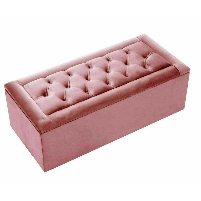 Pataskala 102cm Wide Velvet Tufted Rectangle Solid Colour Ottoman with Storage, Baby Pink