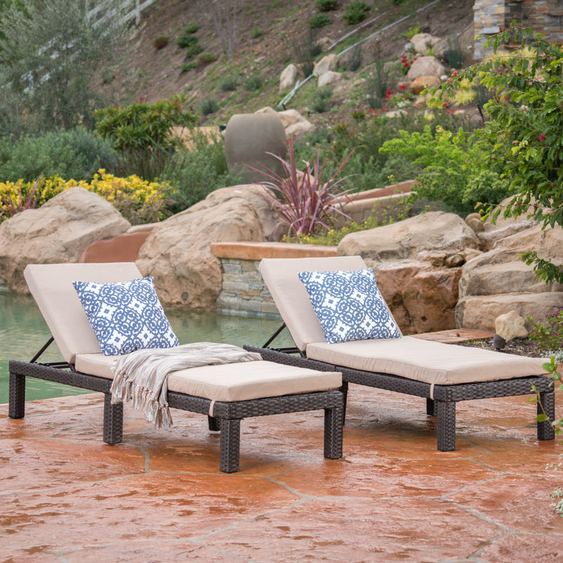 Arville Outdoor Wicker Chaise Lounge Set , Cushion Included, Dark Brown/Beige