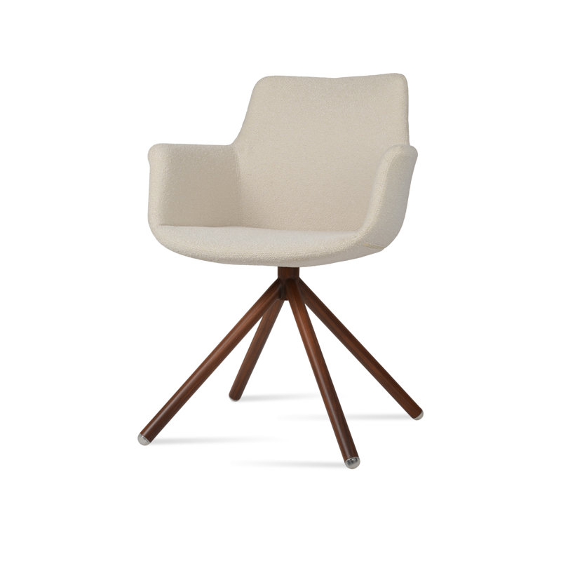 Fauteuil rotatif Bottega, Blanc cassé, Noyer