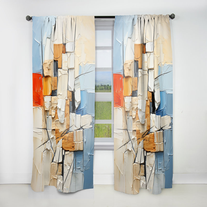 Hamida Cubism Blue And White Fight II - Modern Velvet Curtain - Room Darkening - 1 panel, 52" W x 108" L