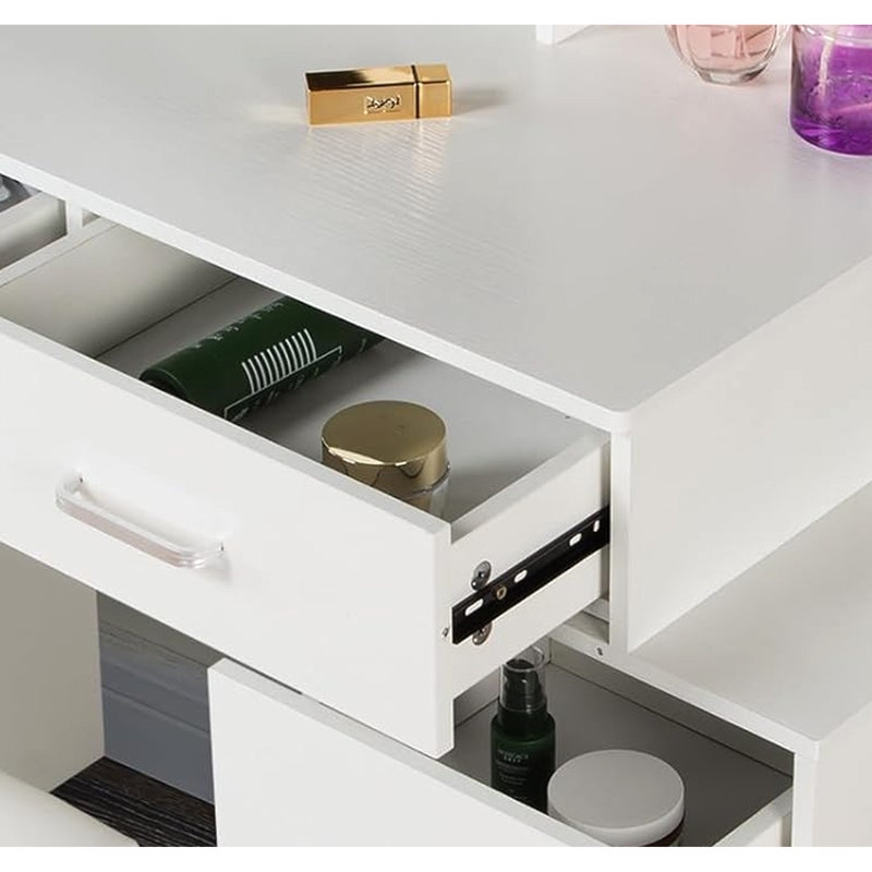 Bedroom Dressing Table With 5 Deep Drawers And Led Mirror Feature White Vanity Lights Extra Drawer Space