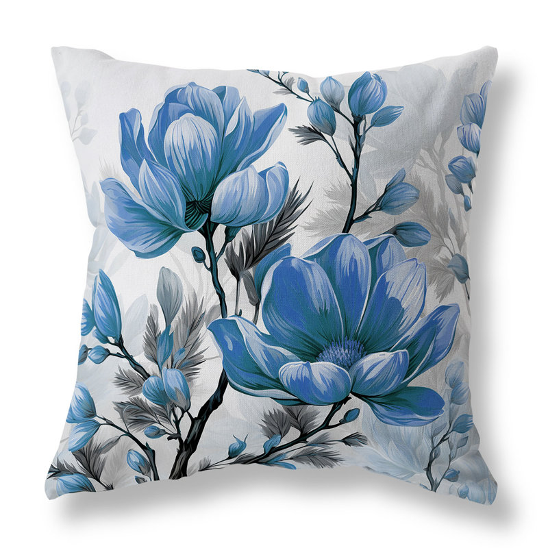 Coussin Zinnia, H 18 po x l 18 po, Bleu / gris