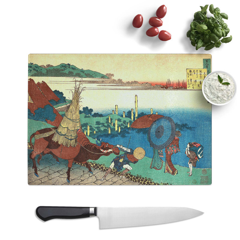 Tempered Glass a Working Bull by Katsushika Hokusai Chopping Board, 39cm W x 28.5cm L