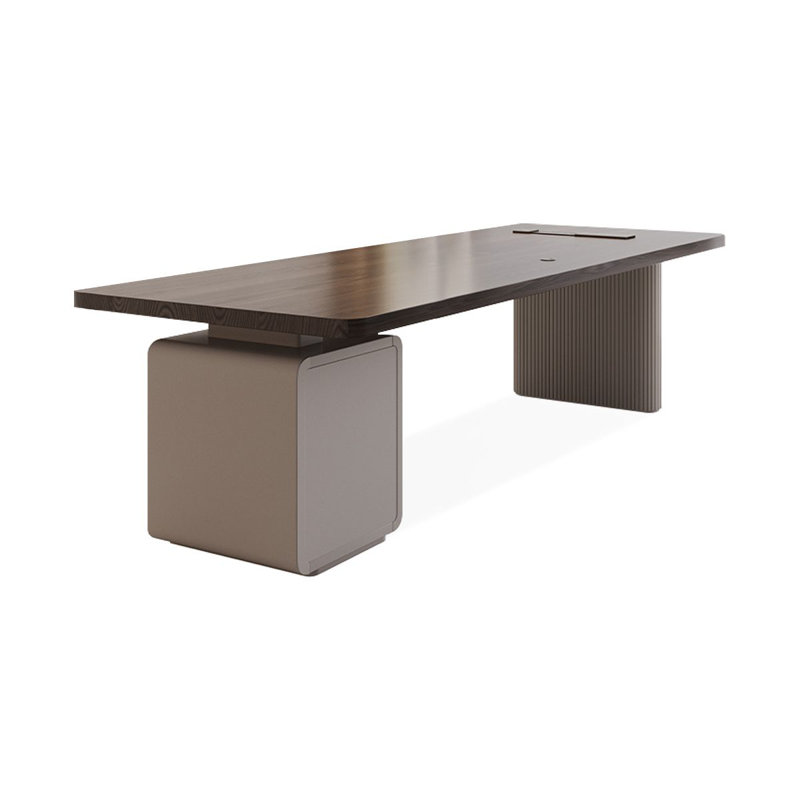 Bureau rectangulaire en bois massif brun noisette + blanc, H 29,53 po x l 86,61 po x P 31,5 po, Retour à droite