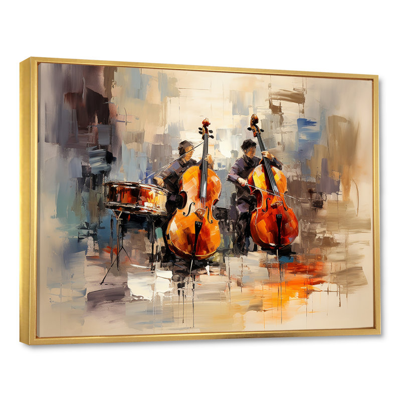 «Brown Brooding», Bourgogne, violoncelle, musique IV - musique, art mural, Cadre flottant doré, H 12 po x l 20 po x P 1 po