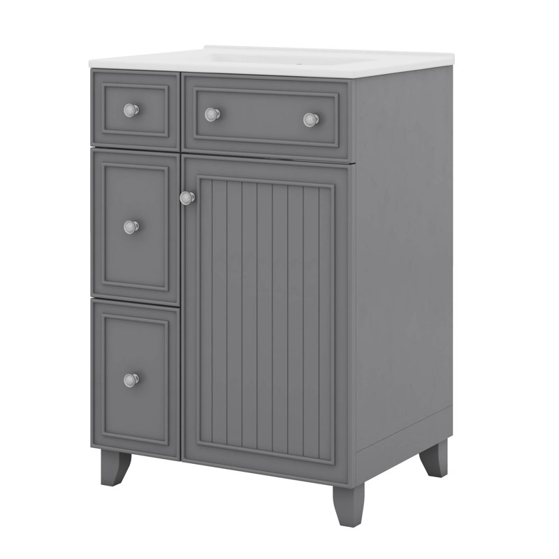 Meuble-lavabo 24 po avec deux tiroirs et une porte, Gris