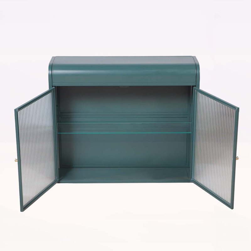 Armoire murale polyvalente en métal avec portes et tablettes en verre trempé pour diverses pièces, Vert d’armée
