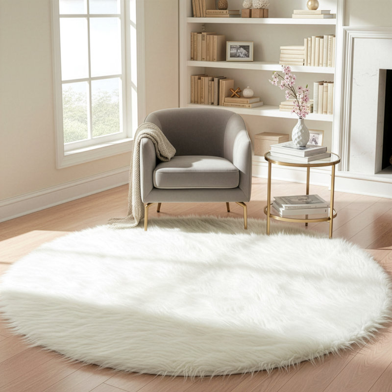 Aric Faux Sheepskin Indoor Rug, Round 5'