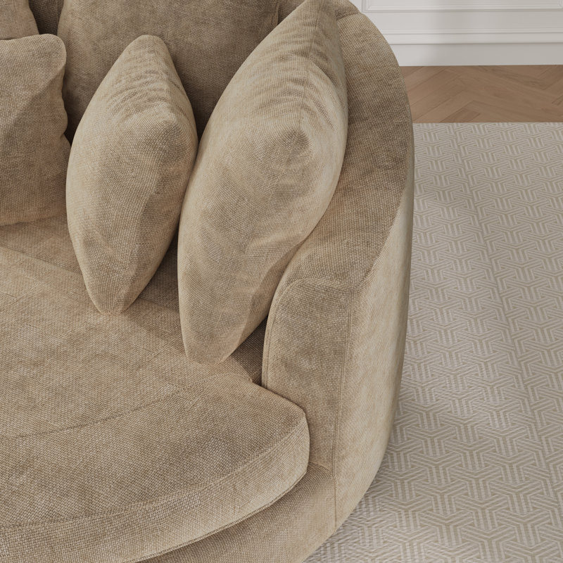 59.8" W Oversized Barrel Chair, Chenille Sofa Chair  With Ottoman And Pillows, Wheat