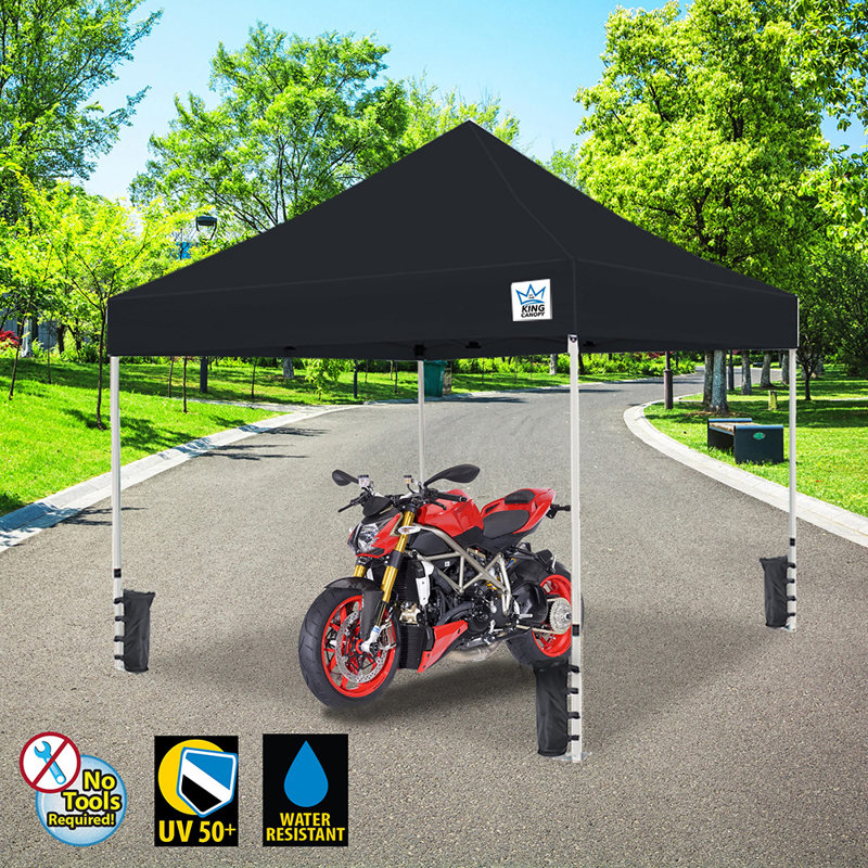Black 10ft x 10ft Alloy Steel Pop-Up Canopy with Weight Bags