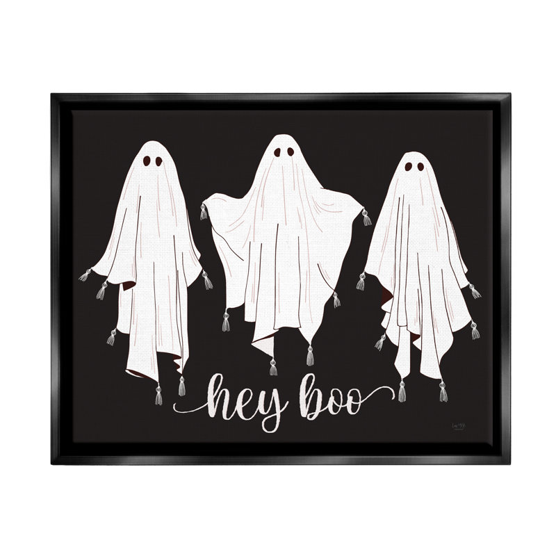 Hey Boo Three Ghosts by Lux + Me Designs - Print on Wood, Jet Black Floater Frame, 17" H x 21" W x 1.7" D