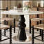 Table de salle à manger ronde moderne de 39 pouces, plateau en pierre frittée gris-blanc avec base en bois massif pour les petites cuisines et les espaces compacts-2139728136-2139728143