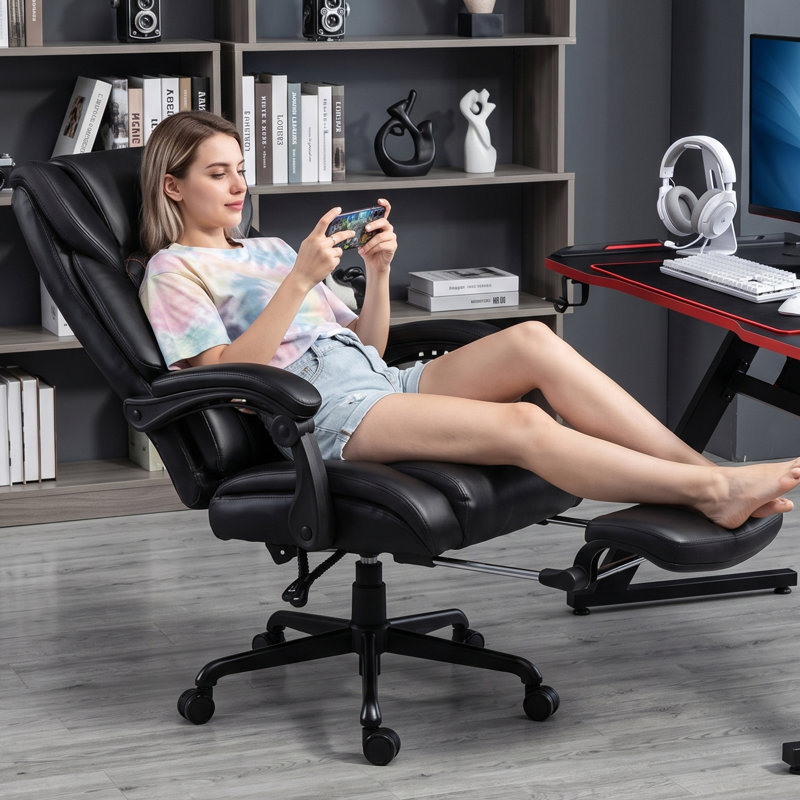 Fauteuil de direction chauffant avec repose-pieds, Noir