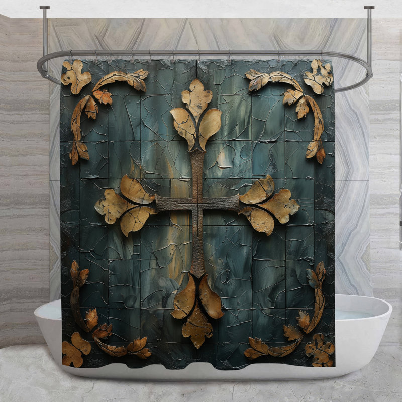 Rideau de douche Leafy Cross - Sculpture, décoration de salle de bain 16681, H 93 po x l 70 po