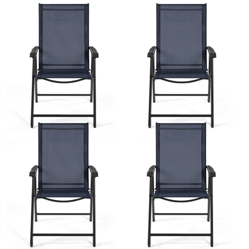 Folding Patio Dining Armchair, Navy Blue, 4