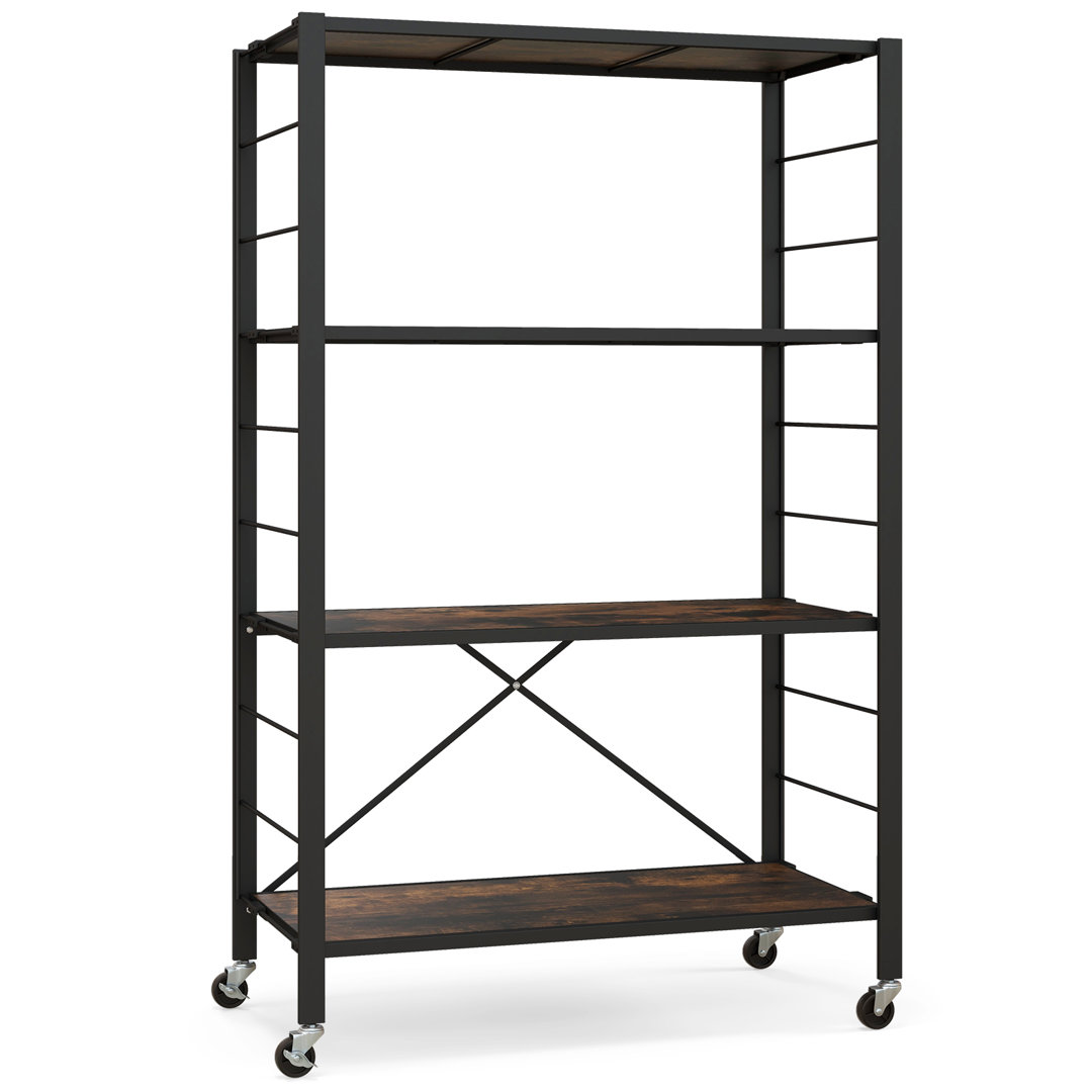 4-Tier Foldable Storage Shelf Collapsible Shelving Unit Display w/ Lockable Wheels Storage Rack 17 Stories