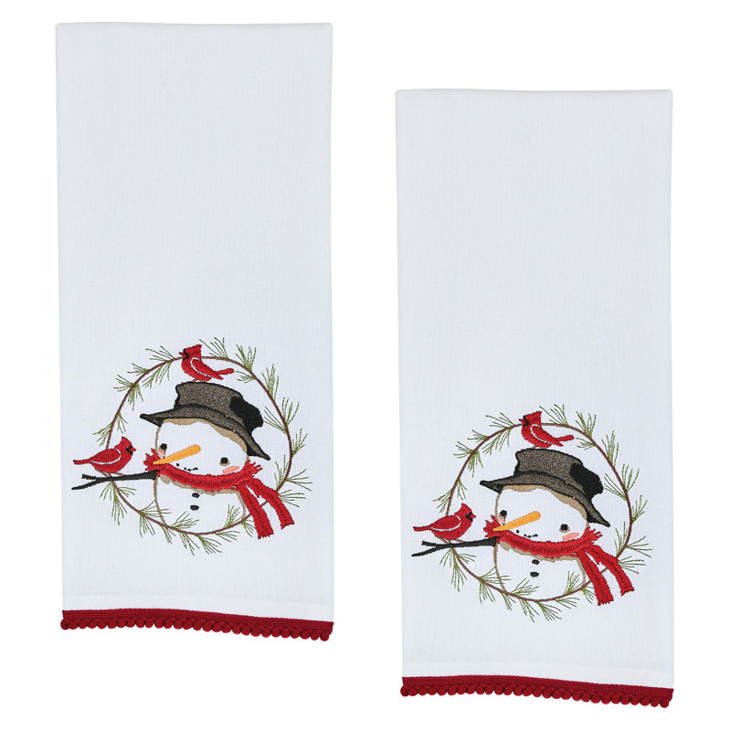  Ensemble de 2 torchons bonhomme de neige et couronne de pin, Bonhomme de neige et couronne de pin