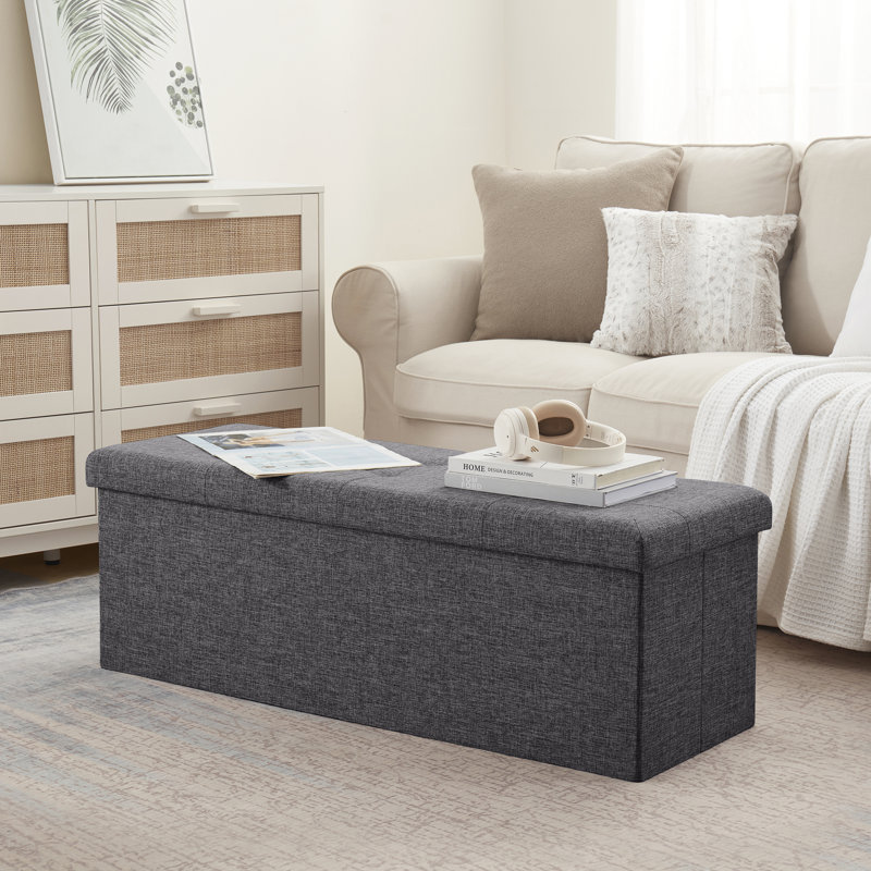 Torryn Linen Upholstered Storage Bench, Charcoal