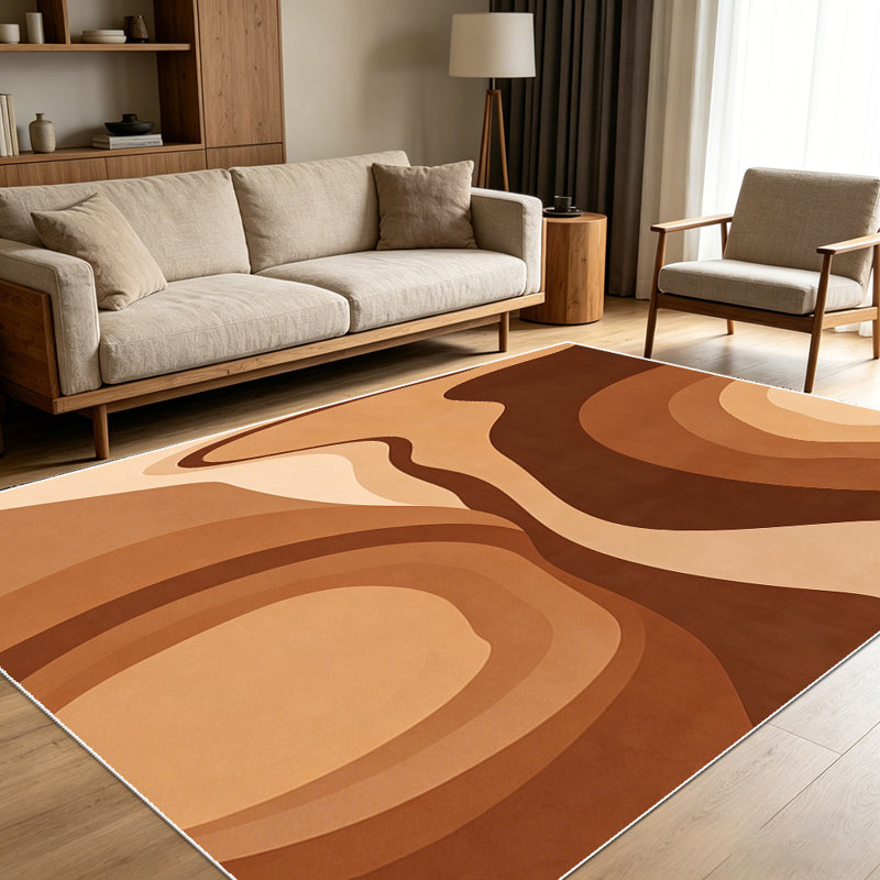 1PC Earth Tone Wavy Abstract Geometric area rugs for Living Room, Soft and Comfortable, Suitable for all seasons, easy-to-maintain, machine washable Indoor floor mat, Under Table Farmhouse suitable for dining room, bedroom, home office, entryway,...