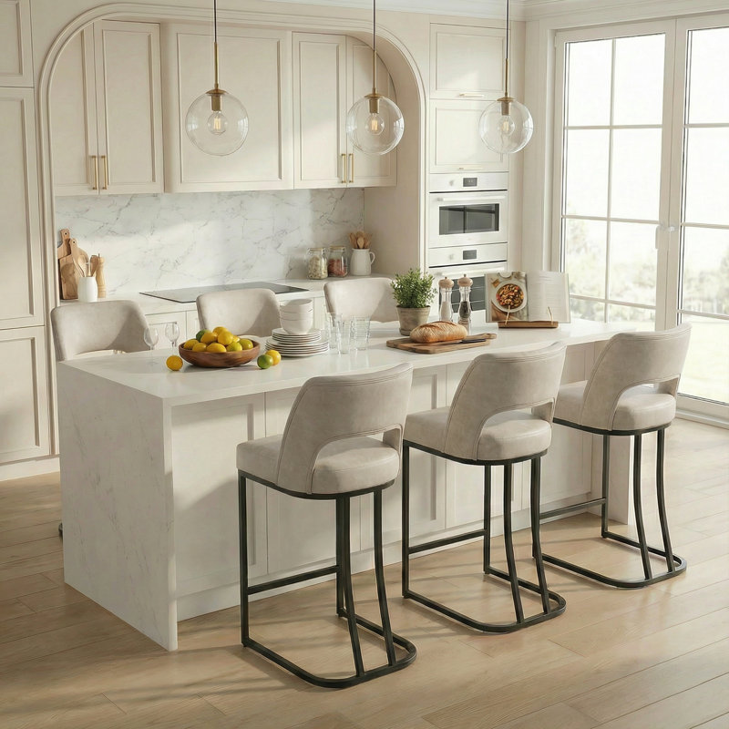 Tabouret de bar moderne en similicuir avec structure en métal, tabourets de bar modernes à hauteur de comptoir avec dossier découpé, ensemble de 2