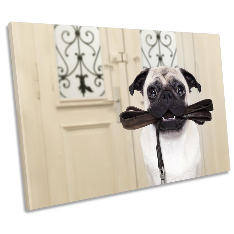 Pug Dog Walk Lead - Wrapped Canvas Print, 30.5cm H x 45.7cm W