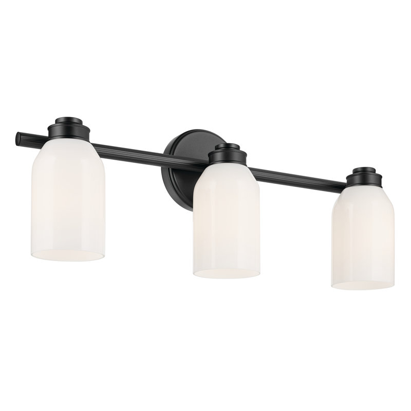 24.25" 3-Light Vanity Light with White Opal Glass, Satin Black