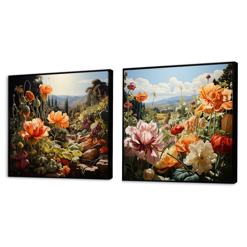 «Garden Reverie Blooms», 2 pièces, Cadre noir, H 36 po x l 73 po