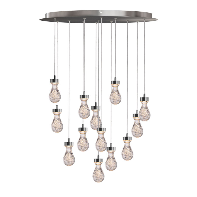 Luminaire suspendu grappe 13 lumières Atoka, Nickel