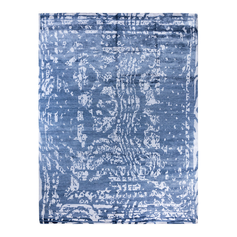 Modern One-of-a-Kind Hand-Knotted Area Rug - Blue, 9' 2" x 12' 0"