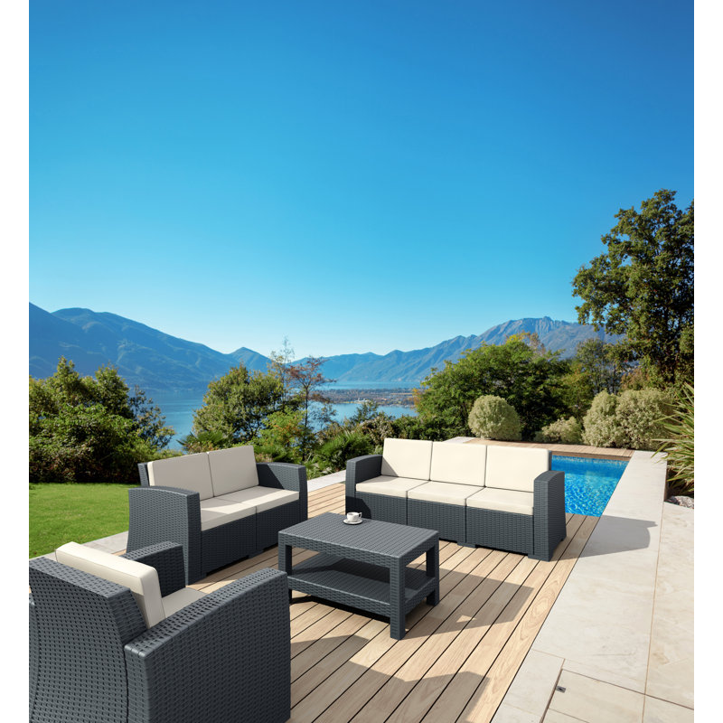 Sperry 78'' Wide Straight Patio Sofa with Cushions, Dark Gray