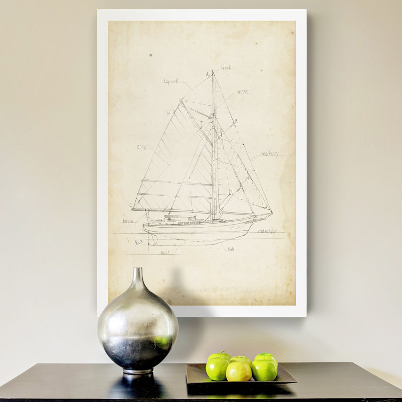 Plan de voilier III - reproduction sur toile, H 48 po x l 36 po x P 1 po, Toile tendue