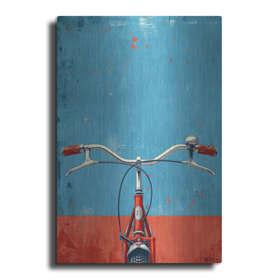 «Blue and Red Bicycle» par Momart, art mural en métal