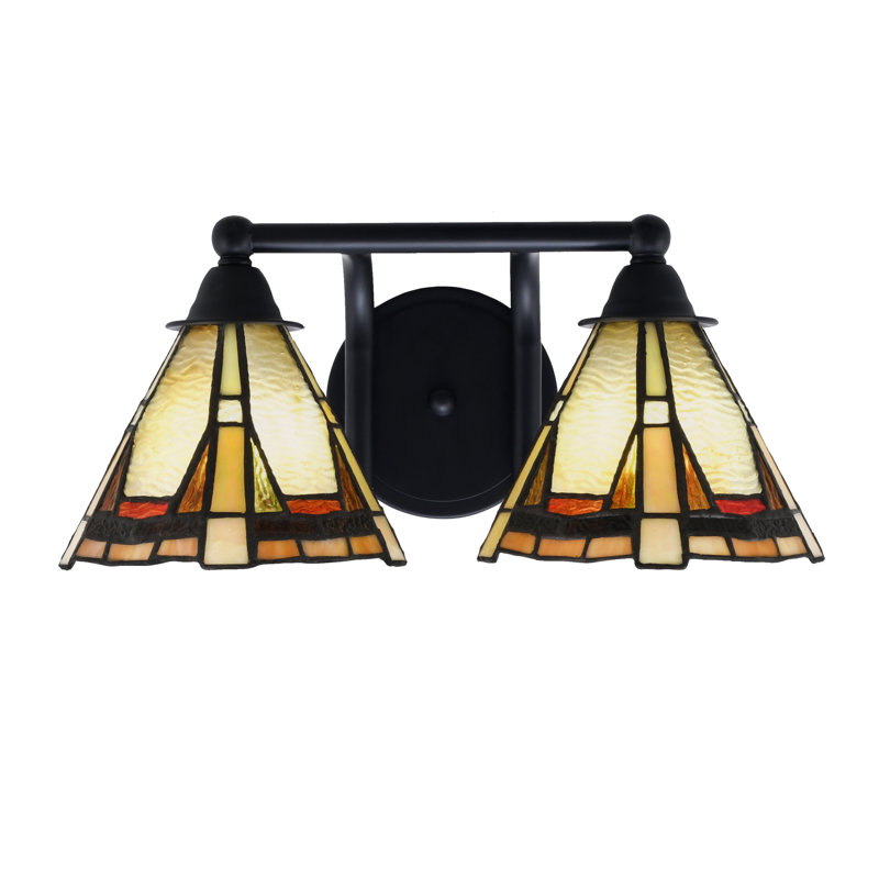 Barre d'éclairage de salle de bain 2 lumières Paramount au fini noir mat avec verre Zion 7 "