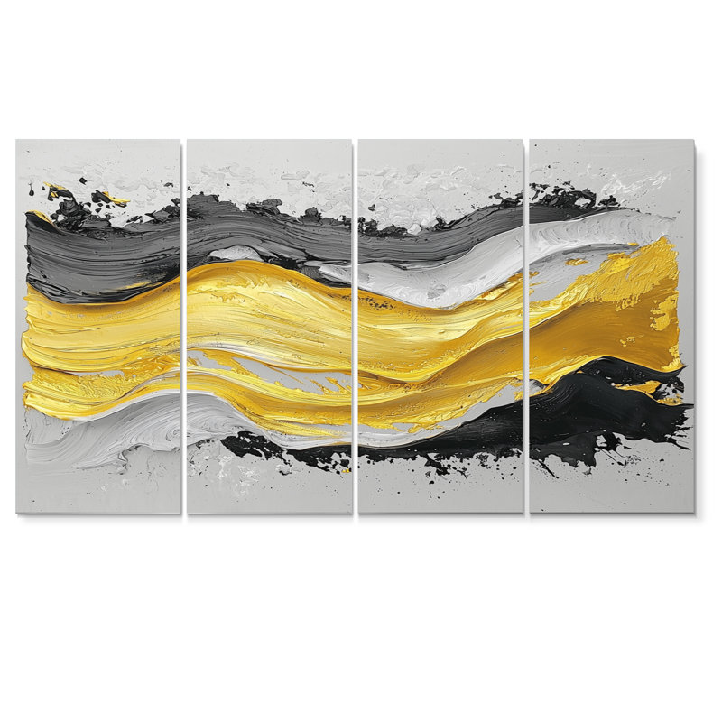 Fugue noire jaune en colo I - décoration murale néo-expressionniste jaune - art mural moderne, 4, H 28 po x l 48 po