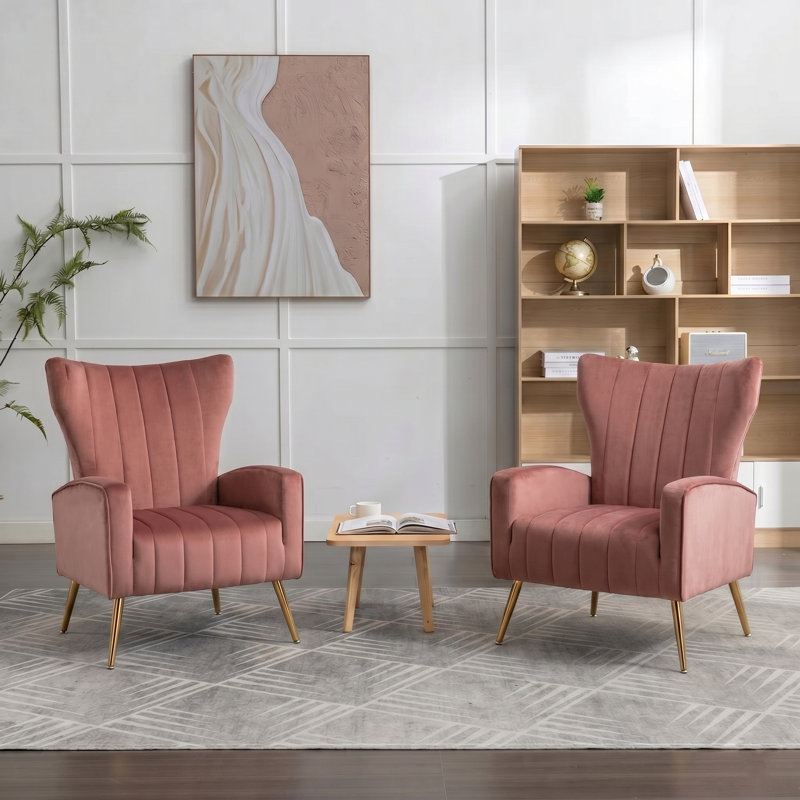 Fauteuil en velours à pieds en métal, Rose