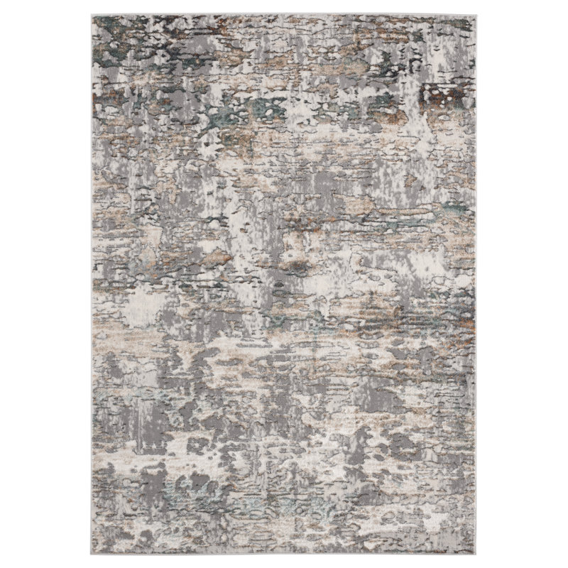 Tapis abstrait en polyester tissé à la machine rectangulaire brun 12 pi 6 po x 15 pi Shonnell