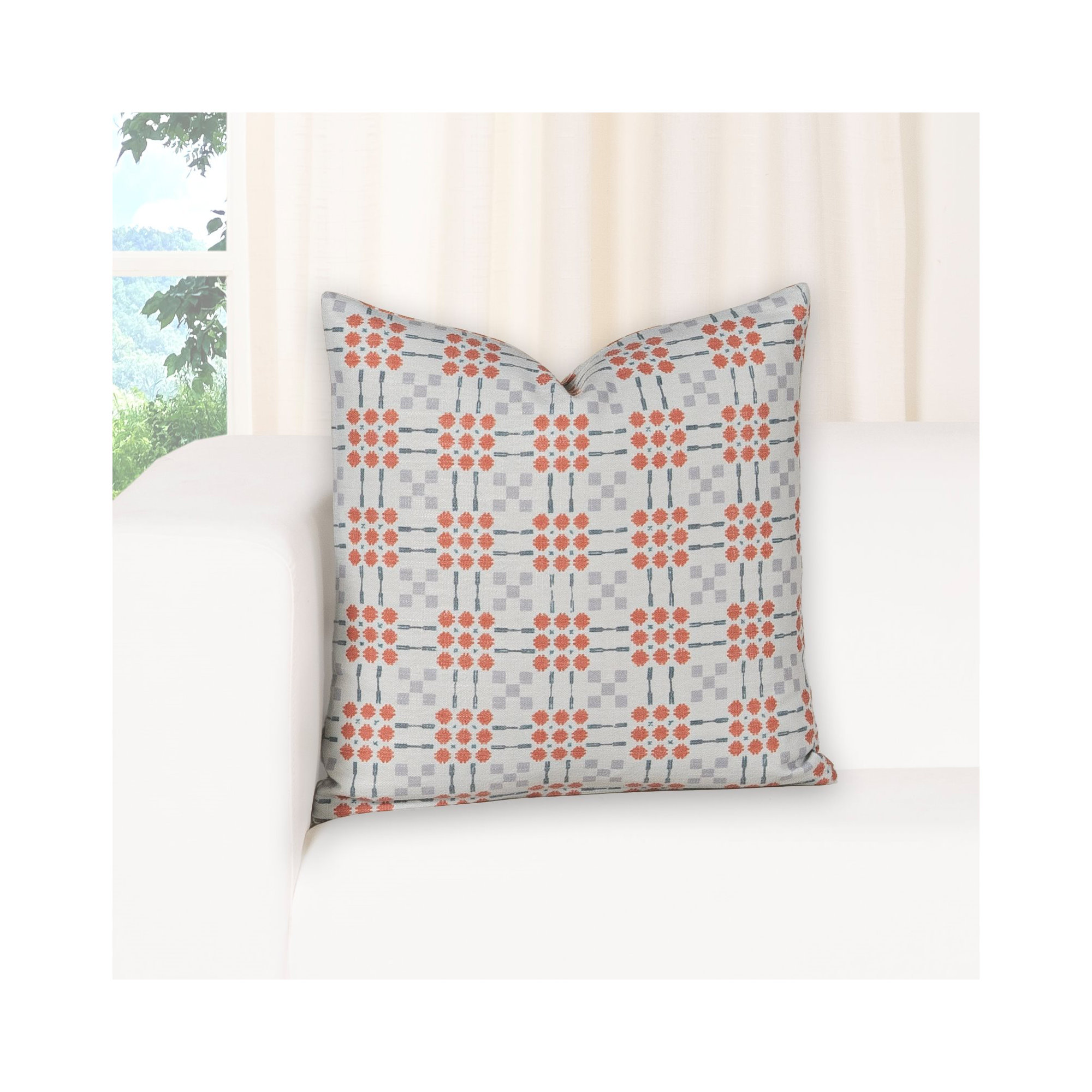 Gridwork Geometric Accent Pillow, Square 26", Blue, Polyester
