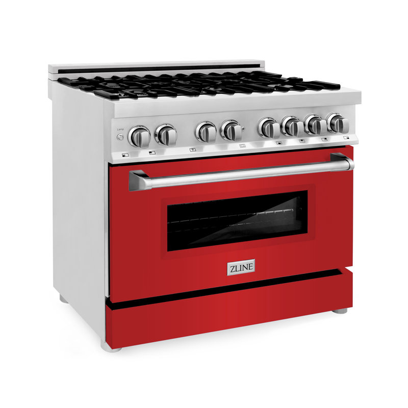 ZLINE 36" Legacy Dual Fuel Range, Red Matte Gloss Stainless Steel