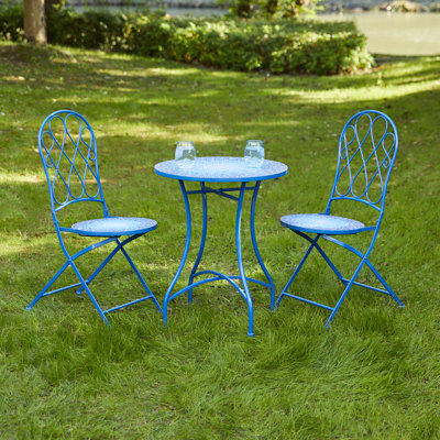 Ensemble de 3 bistro pliant en métal et céramique pour l'extérieur (1 table + 2 chaises)