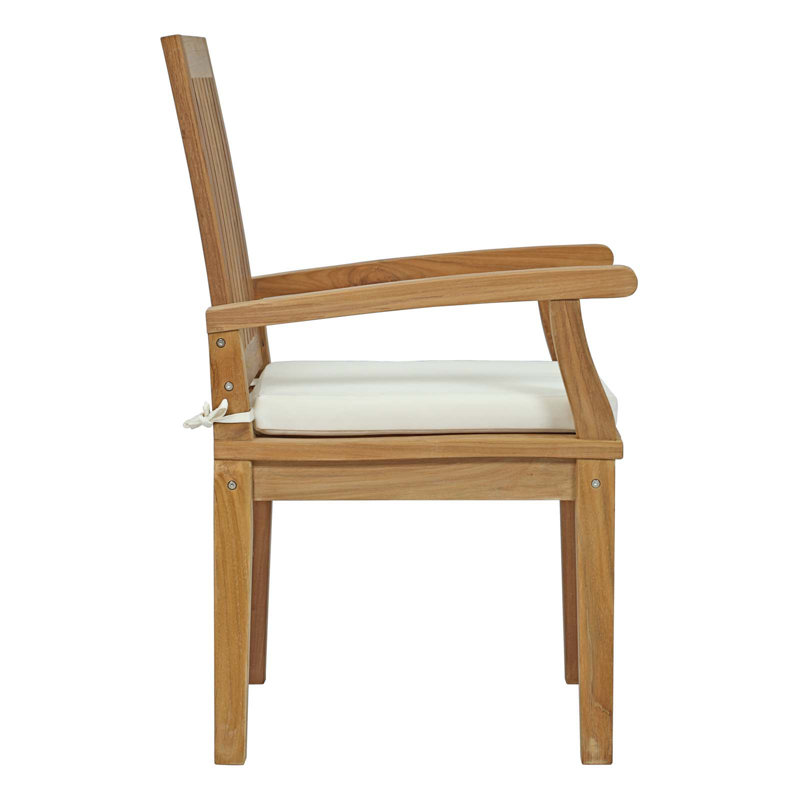 Natural Teak Outdoor Dining Chair with White Cushions