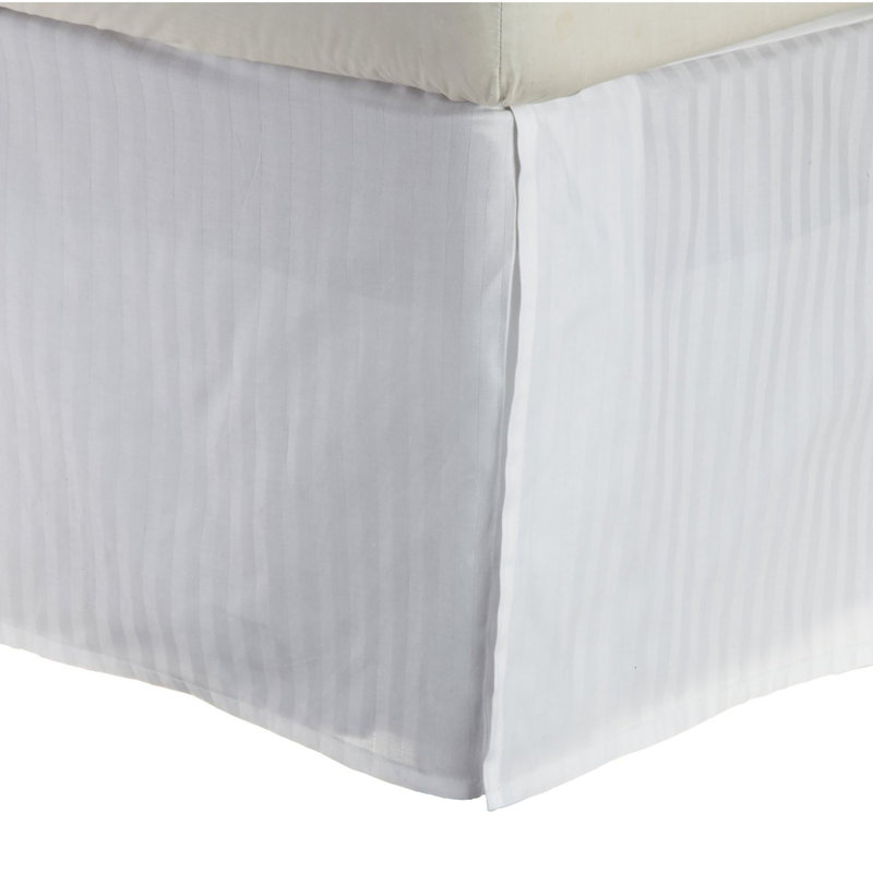 Egyptian Cotton Sateen Bed Skirt  15" Drop, Silky Stripe Design, Queen, White