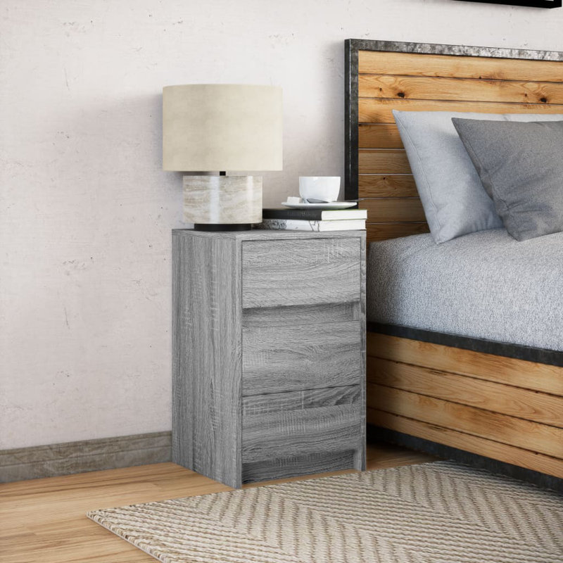 Dawens 38cm W Manufactured Wood Bedside Table, Grey Sonoma