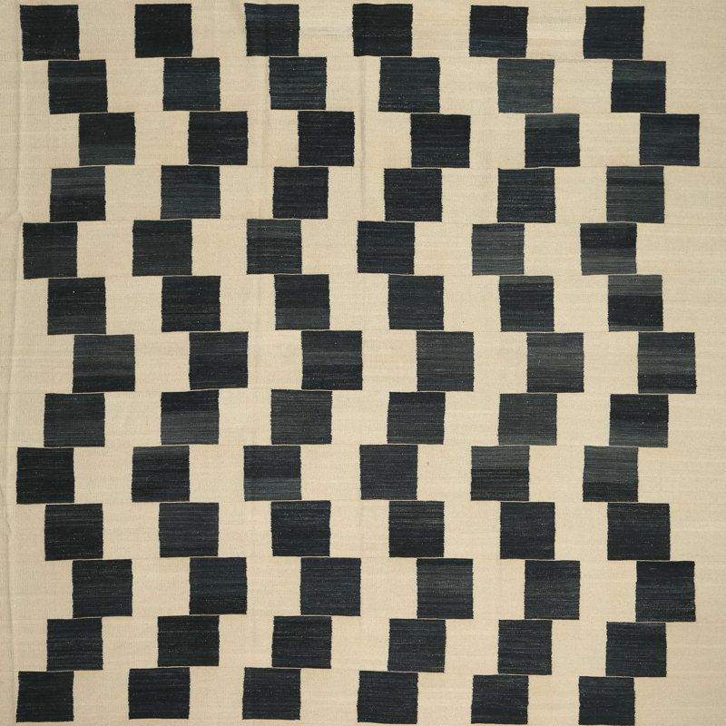 Tapis contemporain beige / noir, Carré 4 pi